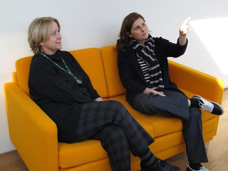 LA-based photographer Luisa Lambri, right, and curator of contemporary art Pieranna Cavalchini in an apartment for artists (Andrea Shea/WBUR)