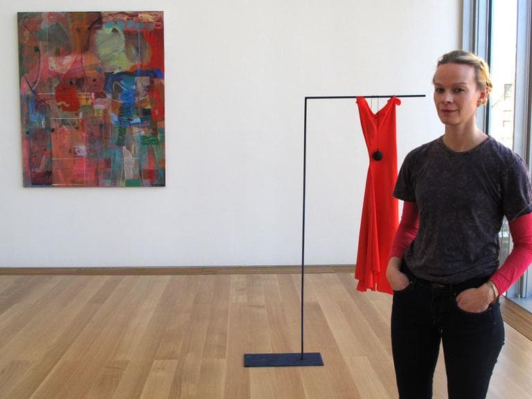 Scottish visual artist Victoria Morton. The work in the exhibition "Tapestry (Radio On)" was inspired by her stint as an artist-in-residency. (Andrea Shea/WBUR)