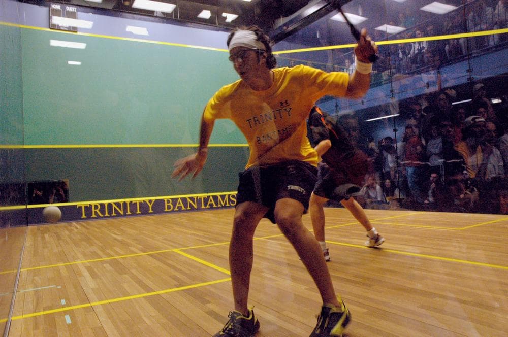 Trinity College's Manek Mathur returns a shot in a 2008 match against Princeton University. The match was one of 252 consecutive victories for Trinity, a streak which was broken this week. (AP)
