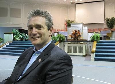 Rev. Brad Atkins, president of the South Carolina Baptist Convention (at his Powdersville Baptist Church), doesn't believe Mormons are Christians. (Monica Brady-Myerov/WBUR)