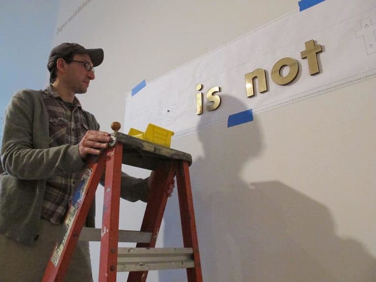 Joe Zane's work often comments on the anxiety of being an artist. (Andrea Shea/WBUR)