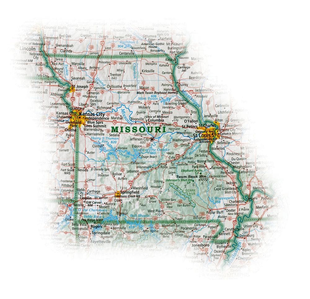 A map of Missouri. (Courtesy Dave Imus, Imus Geographics)