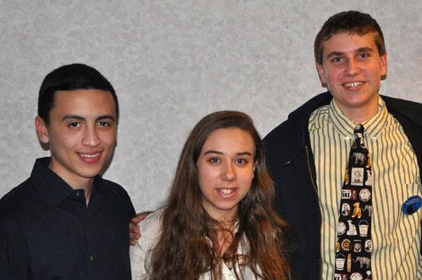 From left: Danny Santos, Sarah Meister, and Michael Cummerford. The seniors at Mamaroneck High School in Westchester County, New York, are in New Hampshire with their AP Government class. (Dan Mauzy/WBUR)