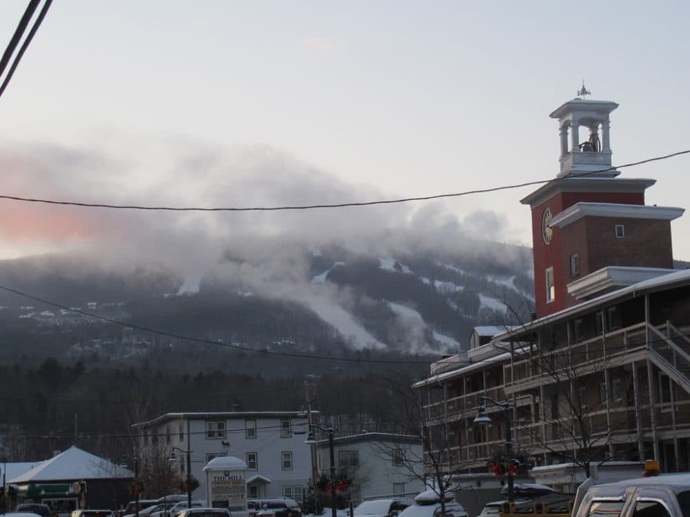 An old mill on Main Street in Ludlow now houses condominiums. Just in the distance, is the town's modern-day economic engine: Okemo Mountain Resort. (Doug Tribou/Only A Game)
