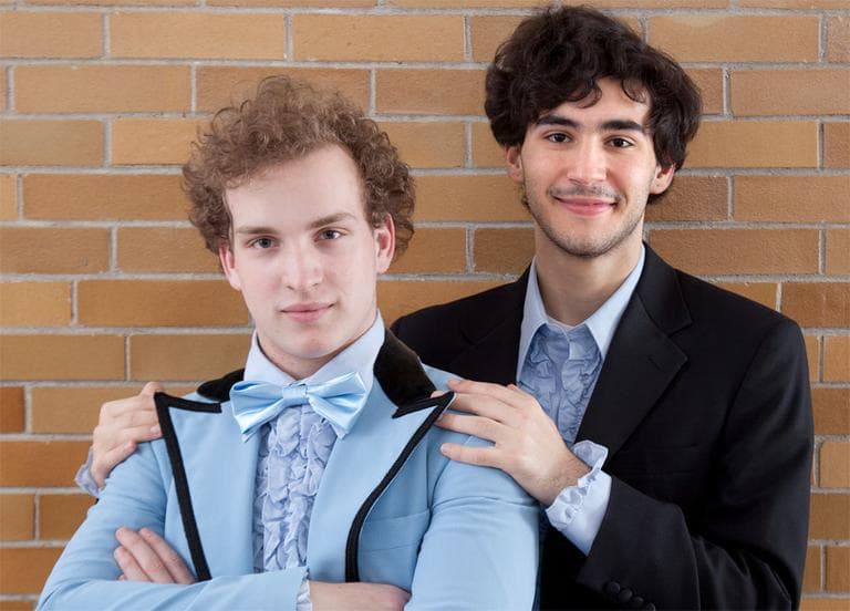 Ian Shain, left, as "Aaron Fricke," and Felix Teich, as "Paul Guilbert," in Boston Children’s Theatre’s production of "Reflections of a Rock Lobster" (Courtesy of Saglio Photography, Inc.)