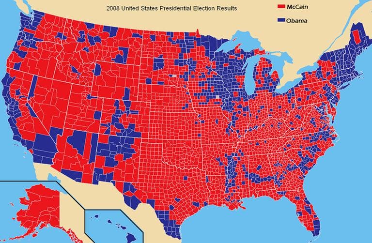 A county-level breakdown of the 2008 presidential election. (Masebrock at the wikipedia project)