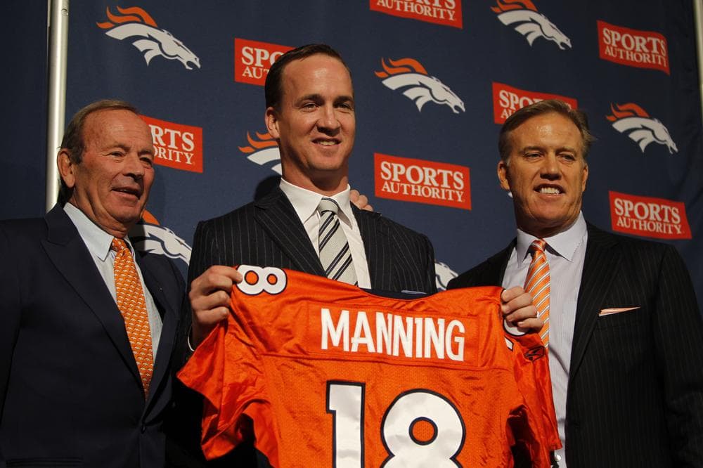 Peyton Manning was introduced as the new quarterback of the Denver Broncos on Tuesday. So what next? (AP)