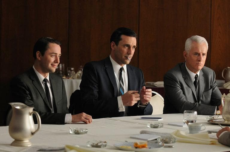 From left, Vincent Kartheiser portrays Pete Campbell, Jon Hamm portrays Don Draper and John Slattery portrays Roger Sterling in a scene from "Mad Men." (AP/AMC)