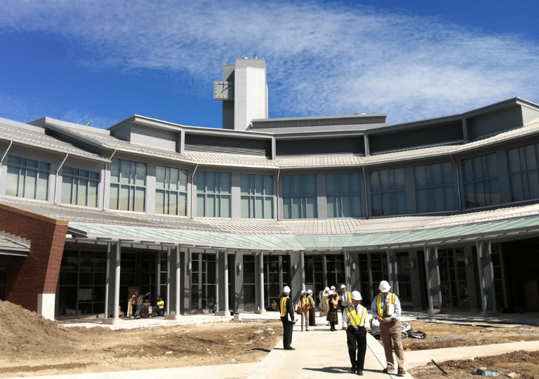 The future "village green" at the new Massachusetts state psychiatric hospital. (Carey Goldberg/WBUR)