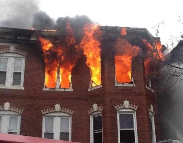 A seven-alarm fire destroyed a duplex on Chelsea Street in East Boston on Sunday afternoon. (Courtesy Boston Fire Department)