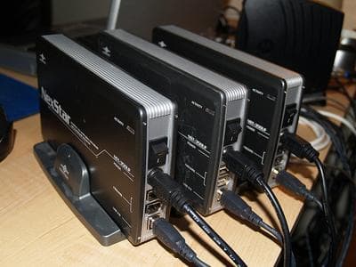 External hard drives that can store more than one terabyte of digital information. (Flickr/mrebert)