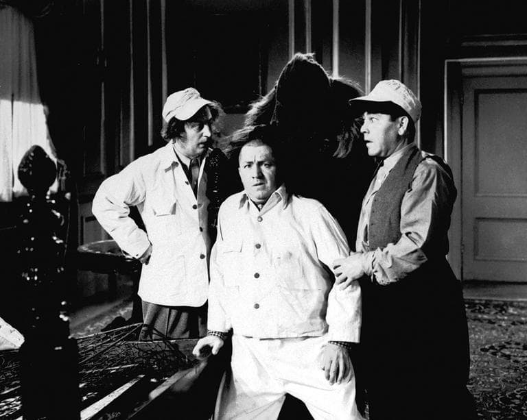 From left, Larry Fine, Curly Howard and Moe Howard are shown in a scene from a "The Three Stooges." (AP/Columbia Pictures)
