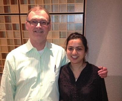 Here &amp; Now's Alex Ashlock with BBC producer Golda Arthur at WBUR studios in Boston.