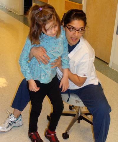 Riley learning how to walk again in 2008 at Spaulding Rehabilitation Center in Boston (Courtesy of Kristen Davis)