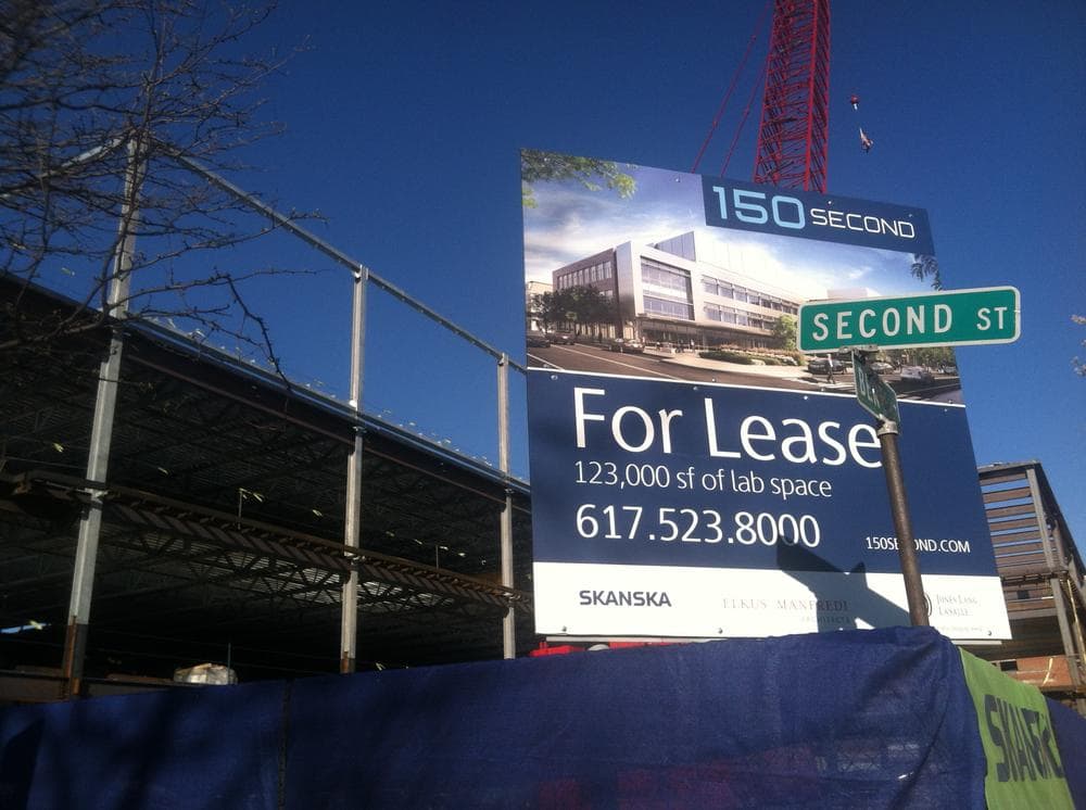 The strong commercial office market in Kendall Square means new buildings are going up without securing tenants in advance. (Curt Nickisch/WBUR)