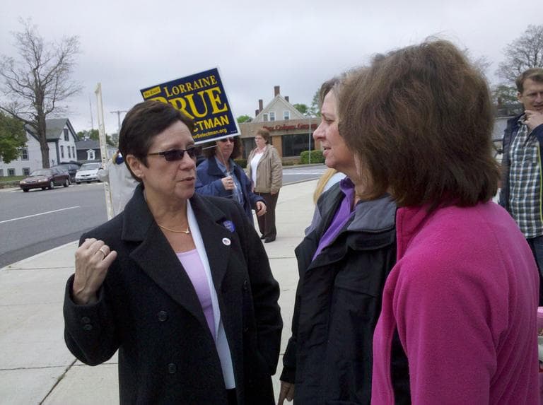 Lorraine Brue is running for re-election as Foxboro selectman and is opposed to the proposed casino. (WBUR/Lynn Jolicoeur)