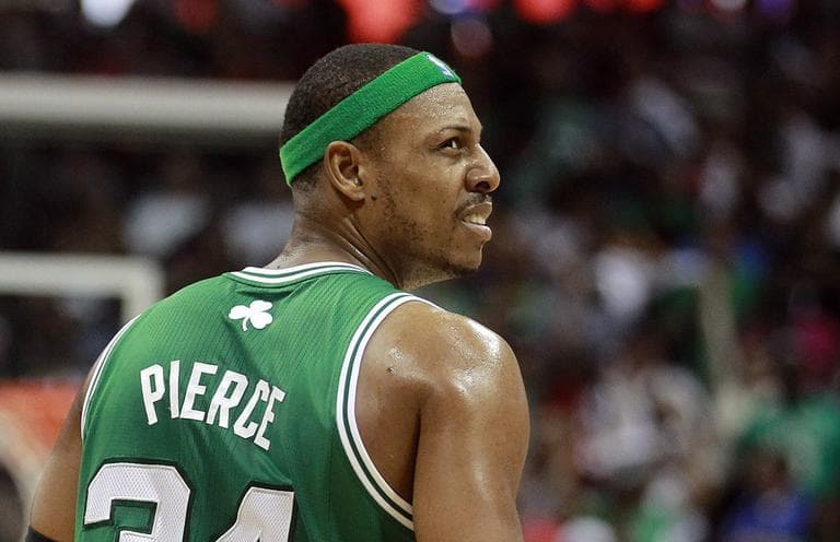 Paul Pierce grimaces during  Game 5 against the Atlanta Hawks game Tuesday. (AP)