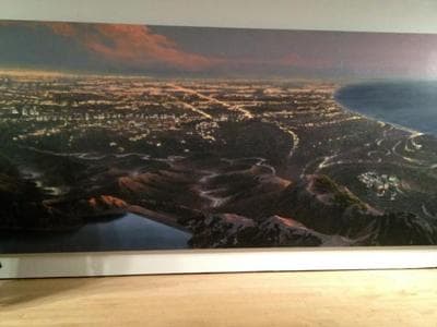 A wide shot of Stephen Hannock's painting that features writer Adam Gopnik's name.