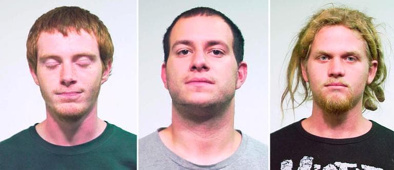Brian Church, Jared Chase and Brent Vincent were arrested on Wednesday, accused of making Molotov cocktails with plans to attack President Obama's campaign headquarters. (Chicago Police Department/AP)