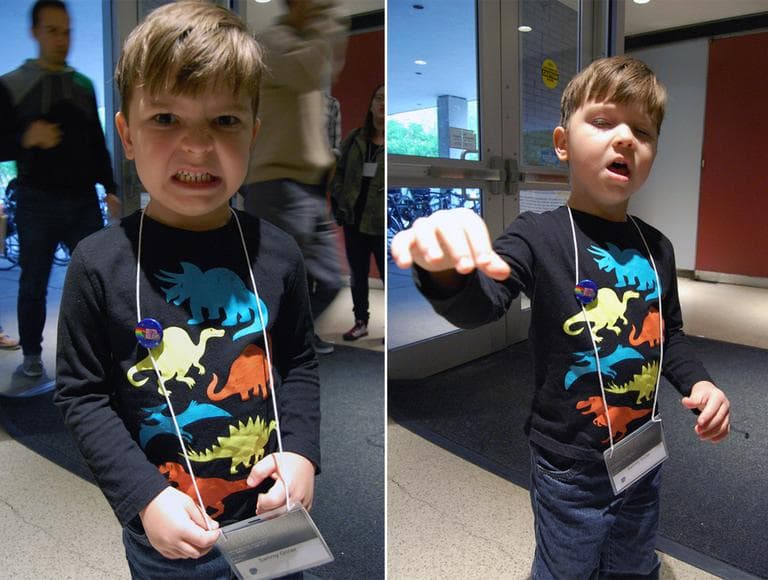 Five year old Sammy Griner, the face of Success Kid, posing as two of his favorite scary creatures: a werewolf and a zombie. (Aayesha Siddiqui/WBUR)