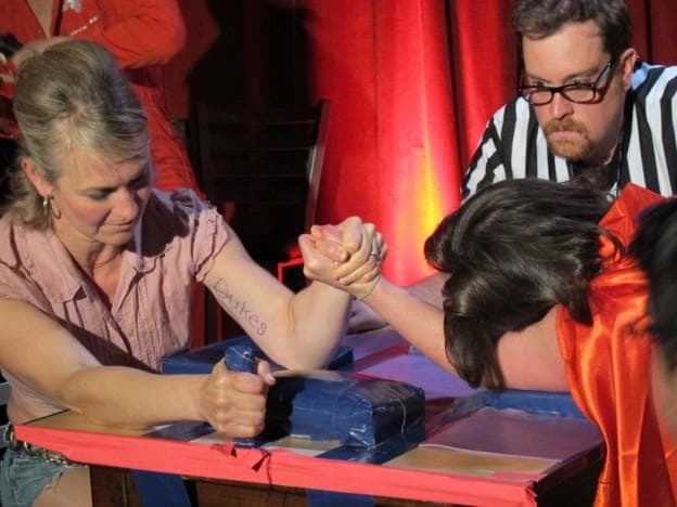 Small But Mighty took this round against Daisy Dukes but lost her next against Airy Skate Olsen. (Andrea Shea/WBUR)