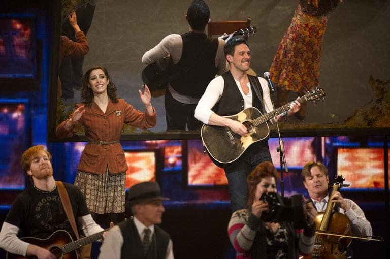 Cristin Milioti, left, and Steve Kazee perform in a scene from "Once" at the 66th Annual Tony Awards. (AP)