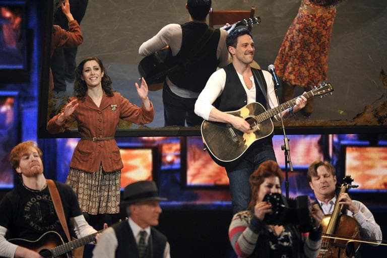 Cristin Milioti, left, and Steve Kazee perform in a scene from 'Once' at the 66th Annual Tony Awards on Sunday in New York. (AP)