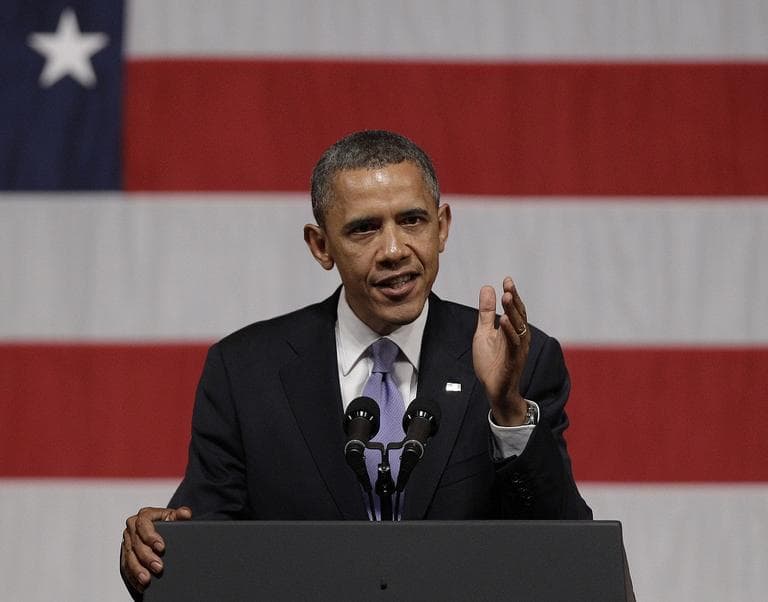 President Obama addresses supporters during a campaign fundraiser at Symphony Hall in Boston. (AP)