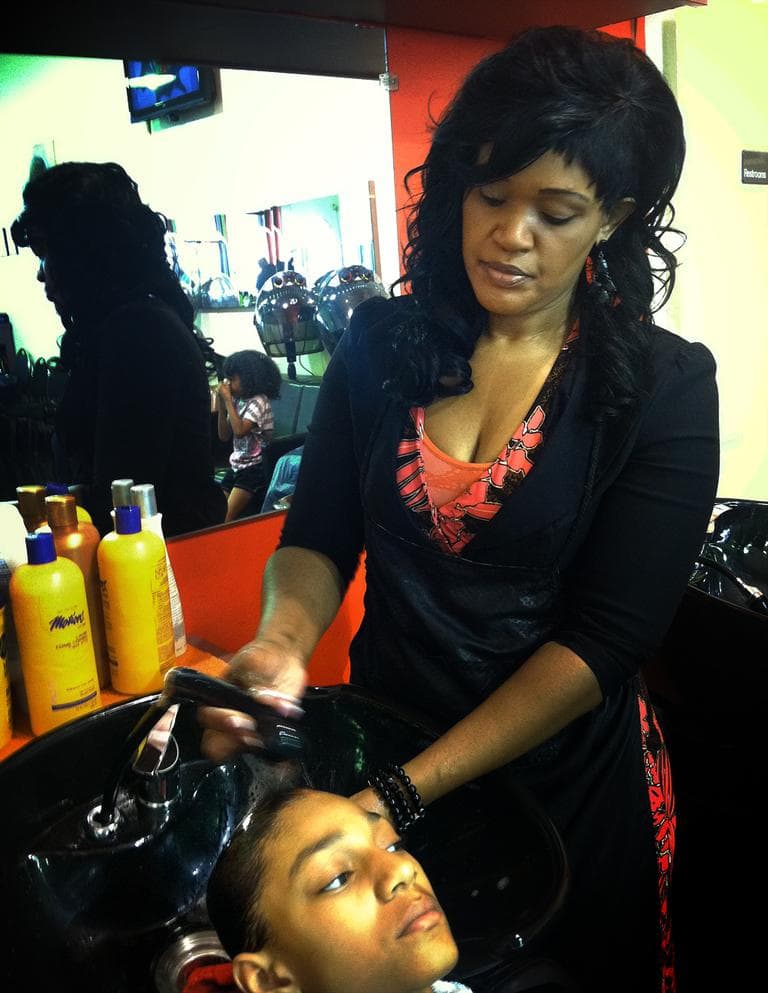 Marie Grant, owner of Hair Spirit Unisex Hair Care in Mattapan Square. (Delores Handy/WBUR)