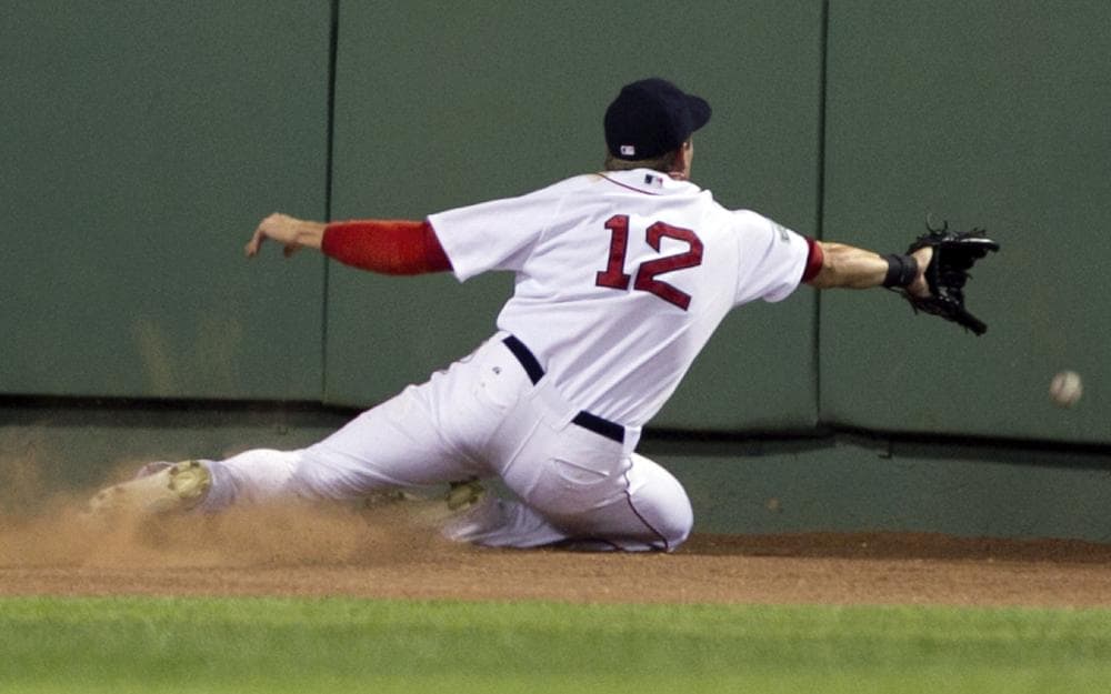 Boston's Ryan Sweeney is unable to get his glove on an RBI triple hit by New York Yankees' Alex Rodriguez in yesterday's game at Fenway. (AP Photo)