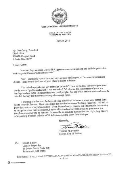 Menino Chick-Fil-A Memo