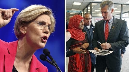 Elizabeth Warren (l) and Scott Brown (r) (AP)