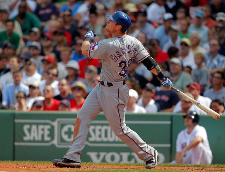 Texas Rangers' Josh Hamilton hits a two-run home run off a pitch by Red Sox starter Josh Beckett in the fifth inning Wednesday. (AP)