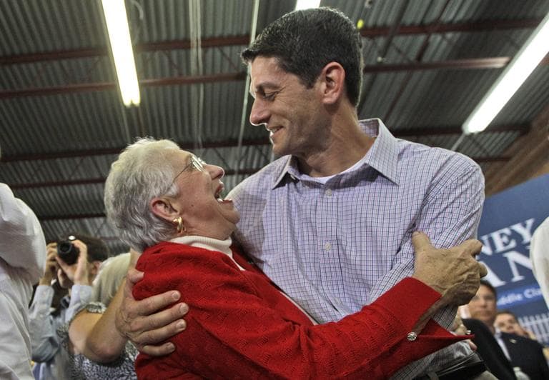 An enthusiastic supporter hugs Republican vice presidential candidate, Rep. Paul Ryan, R-Wis., at a campaign event Sunday in High Point, N.C. (AP)
