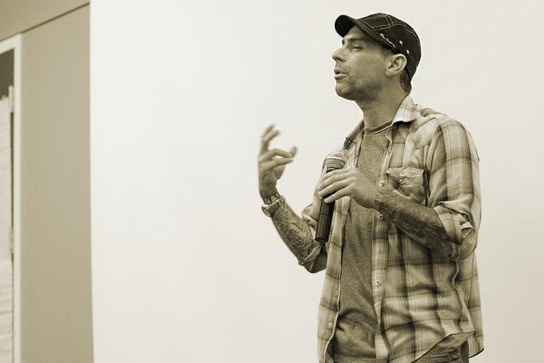 Frank Meeink gives talks about his past as a skinhead, and he partnered with the Philadelphia Flyers to launch an anti-hate group called "Harmony Through Hockey." (Flickr/cityyear)