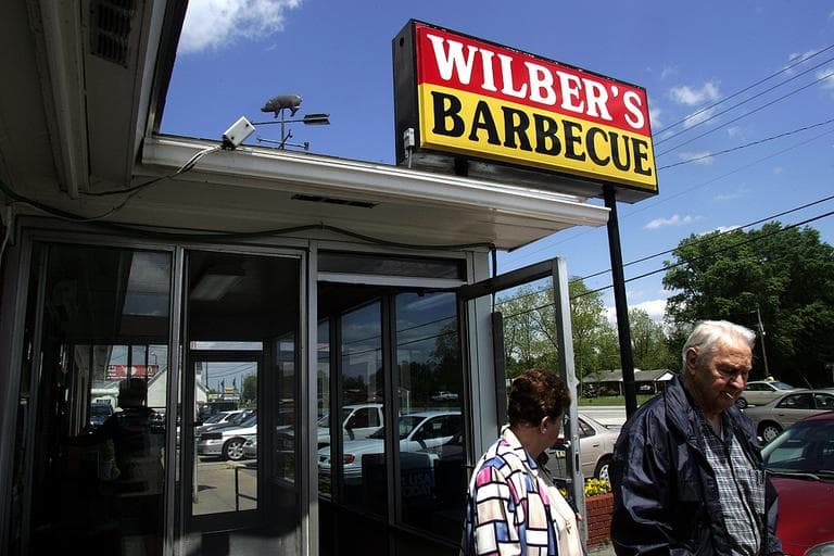 Patrons leave Wilber's Barbecue in Goldsboro, N.C. in 2008. Wilber's uses vinegar-based BBQ sauce for an eastern North Carolina  flavor. (AP/Jim R.Bounds)