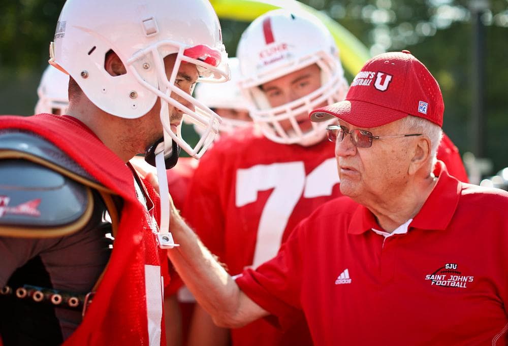 St. John's University head football coach John Gagliardi, at a practice in August. College football's winningest coach is in his 64th season. (Jennifer Simonson/MPR News)
