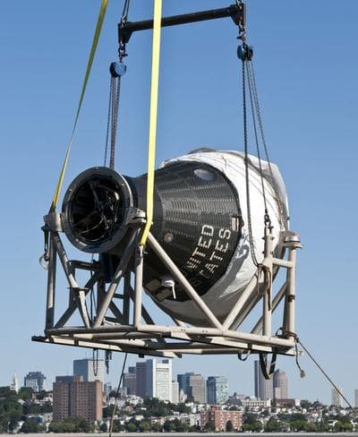 The Freedom 7 capsule is carried to Boston's John F. Kennedy Presidential Library &amp; Museum. (Courtesy)