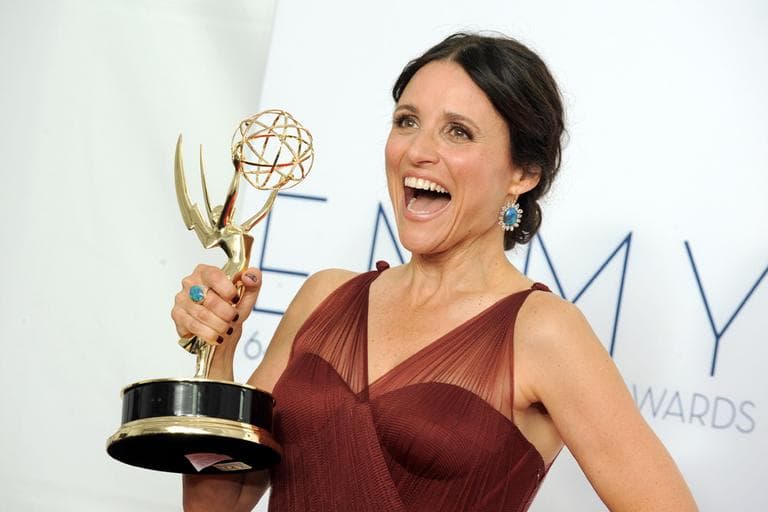 Actress Julia Louis-Dreyfus, winner Outstanding Lead Actress in a Comedy Series poses backstage Emmy Awards on Sunday. (AP)