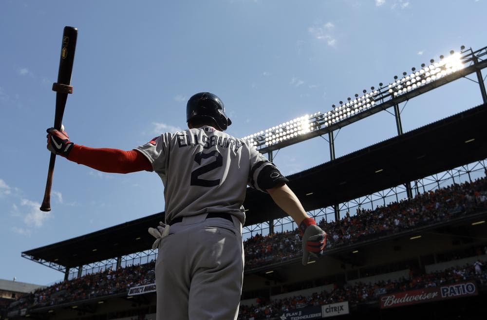 Boston Red Sox' Jacoby Ellsbury warms up before an at-bat during yesterday's game against the Orioles in Baltimore. (AP Photo)
