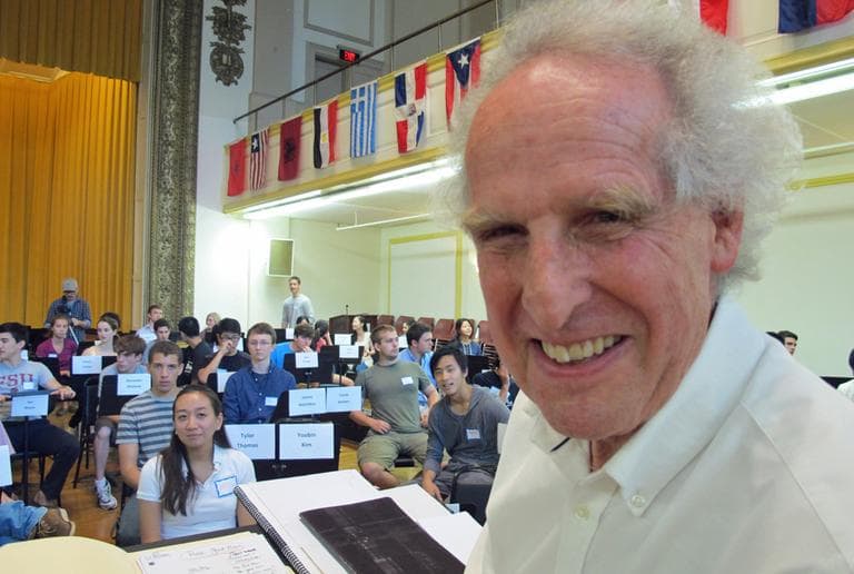 Ben Zander at the first rehearsal of the Boston Philharmonic Youth Orchestra. (Andrea Shea/WBUR)