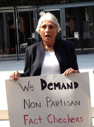Vicki Meyer traveled to Washington, DC with her petition asking the Commission on Presidential Debates to have live fact checkers during the debates. (Courtesy Sign-on.org)
