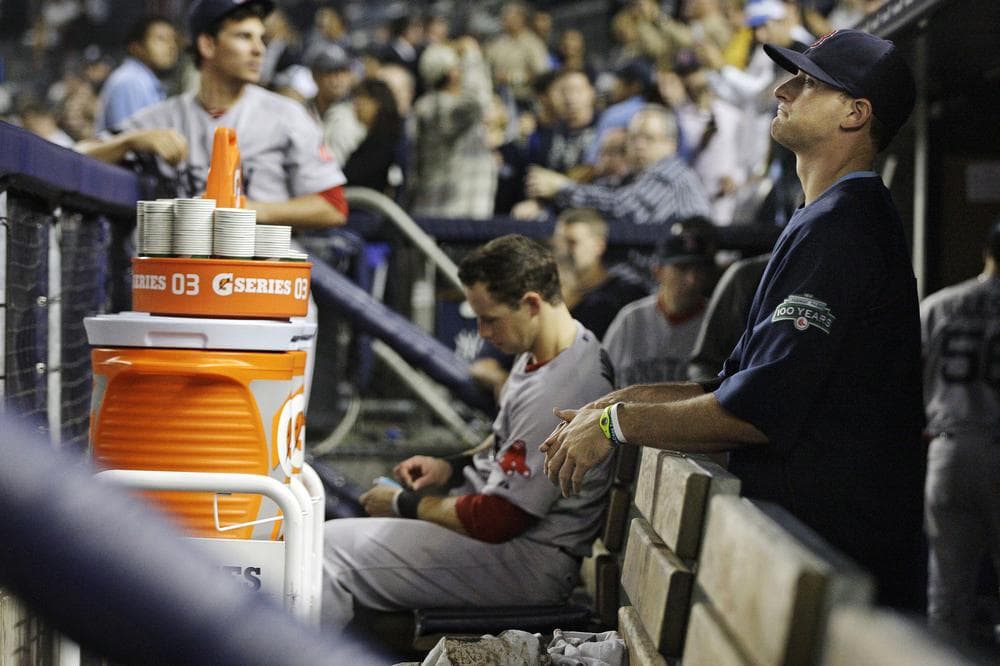 Boston Red Sox players react after their 14-2 loss to the New York Yankees Wednesday in New York. (AP)