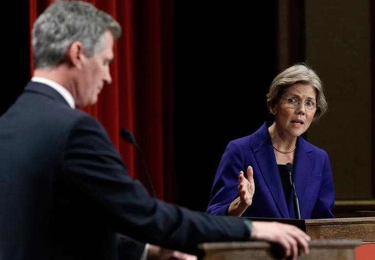 Democratic challenger Elizabeth Warren speaks during a debate with Republican incumbent Sen. Scott Brown in Springfield Wednesday. (Elise Amendola/AP)