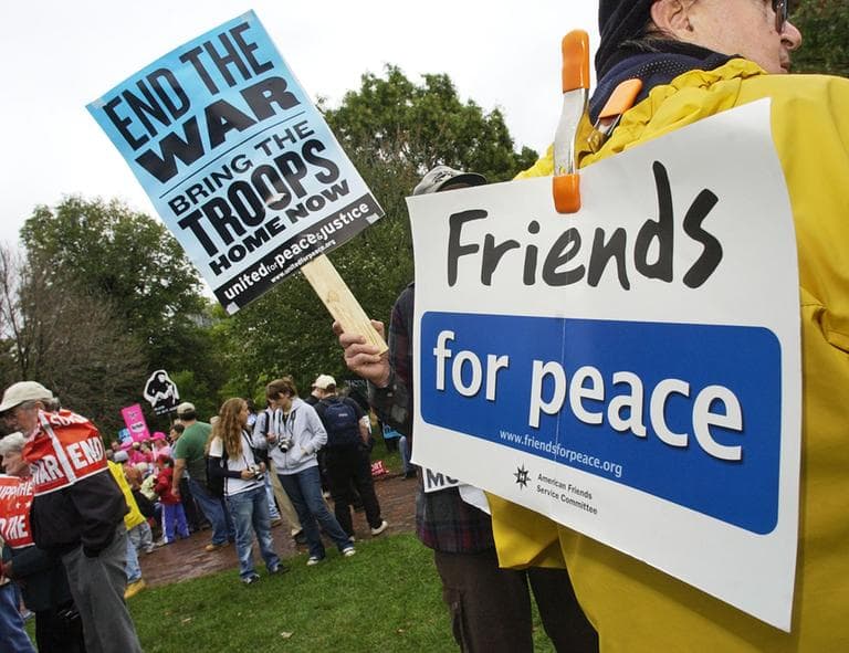 Anti-war demonstrators gather at Boston Common for a rally to protest the war in Iraq in 2007. United for Justice with Peace is among those groups labeled as "extremist" in documents obtained by the ALCU. (Lisa Poole/AP)