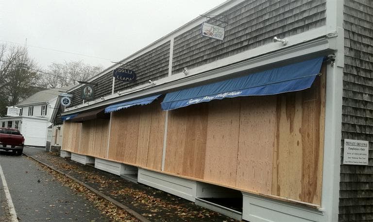 Boarded-up stores in Chatham Monday (Rachel Gotbaum/WBUR)