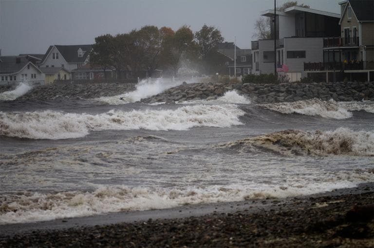 Revere Beach feels the effects of Hurricane Sandy Monday morning. (Jesse Costa/WBUR)