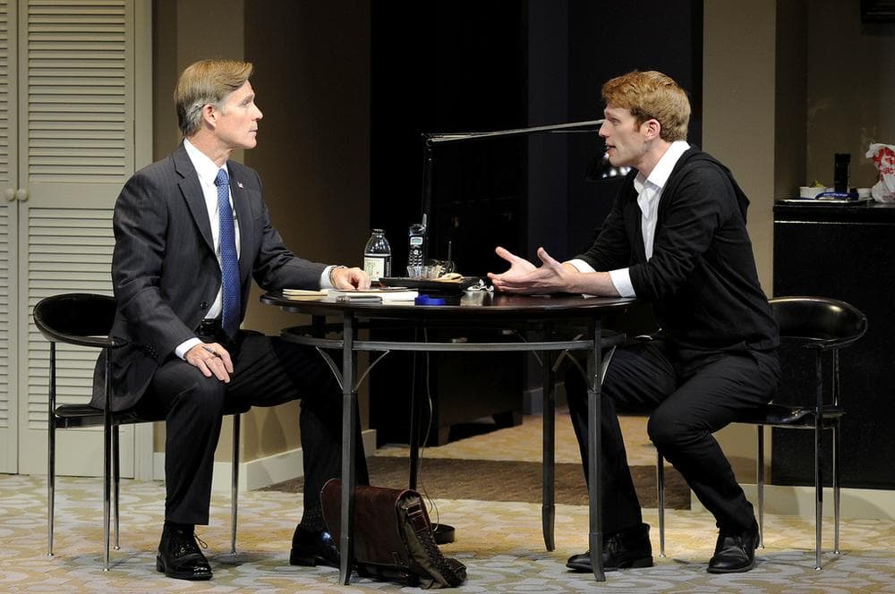 Tom Nelis plays a presidential candidate grilling his son (Grant MacDermott) in the Huntington's "Now or Later." (Photo by Paul Marotta)