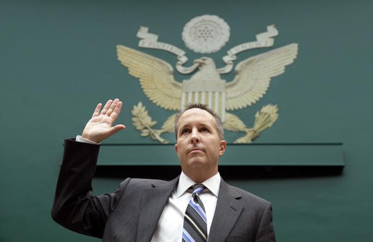 New England Compounding Center President, co-owner and Director of Pharmacy Barry Cadden is sworn in before a congressional committee on Capitol Hill Wednesday. (Susan Walsh/AP)