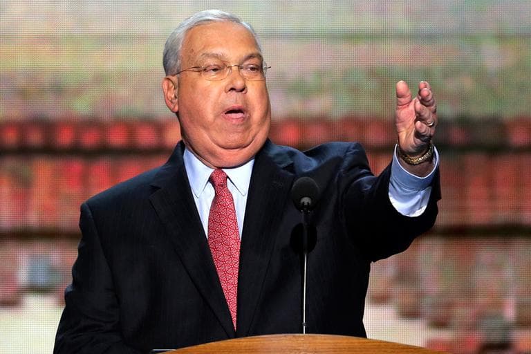 Mayor Thomas Menino addresses the Democratic National Convention on Sept. 5. The mayor has been hospitalized since Oct. 26. (J. Scott Applewhite/AP)